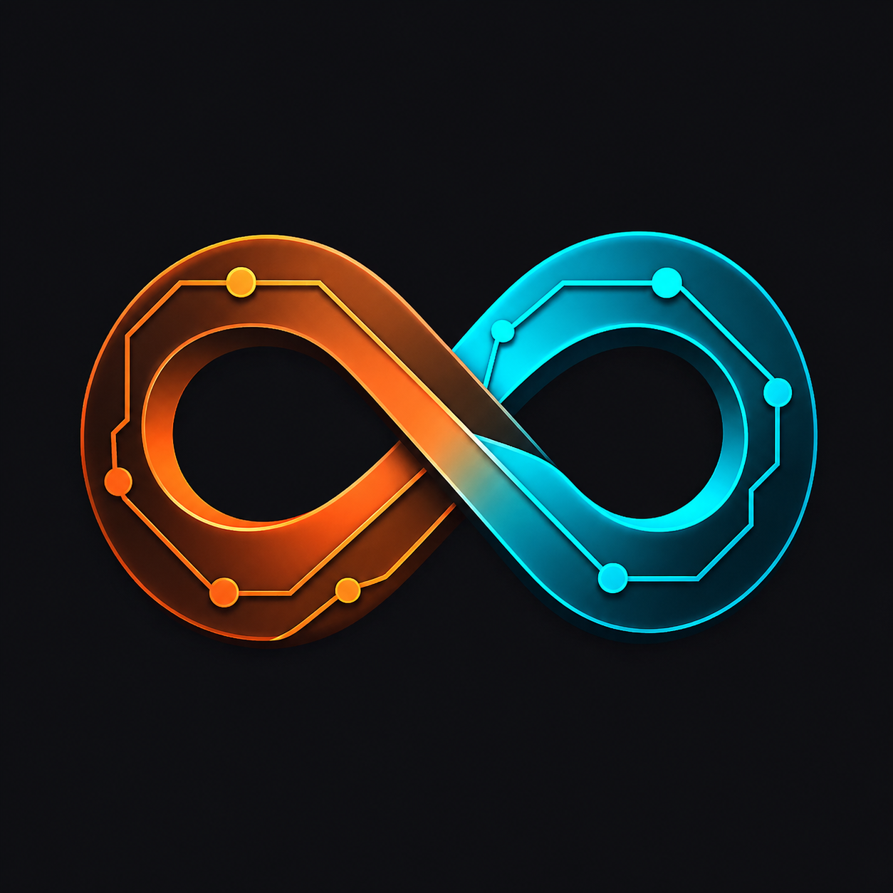 Neural Infinity, le symbole de Build & Mind : une boucle orange et cyan parcourue de connexions.